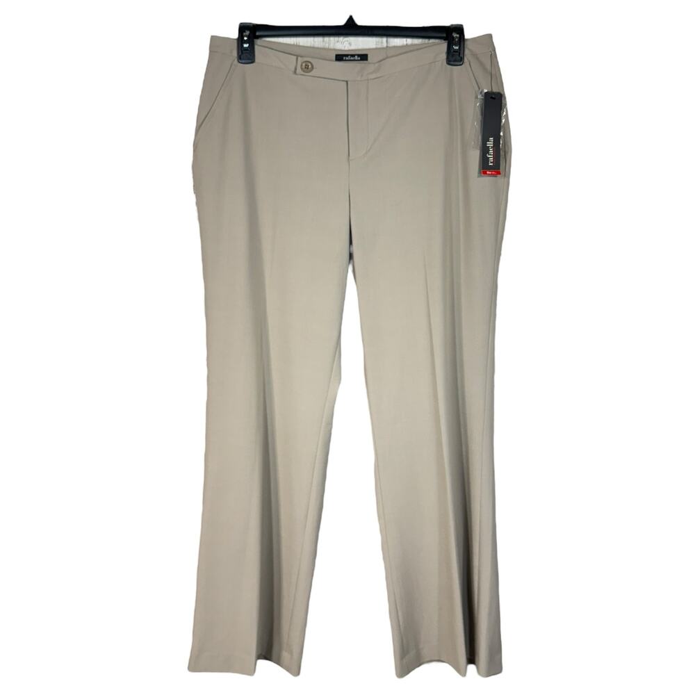 Rafaella SZ 14 Dress Pants Modern Fit Stretch Pockets Flat Front Bootcut Beige